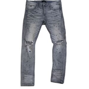 Tulones Men's Distressed Ripped Knee Paint Splatter Gray Skinny Jeans SZ 36
